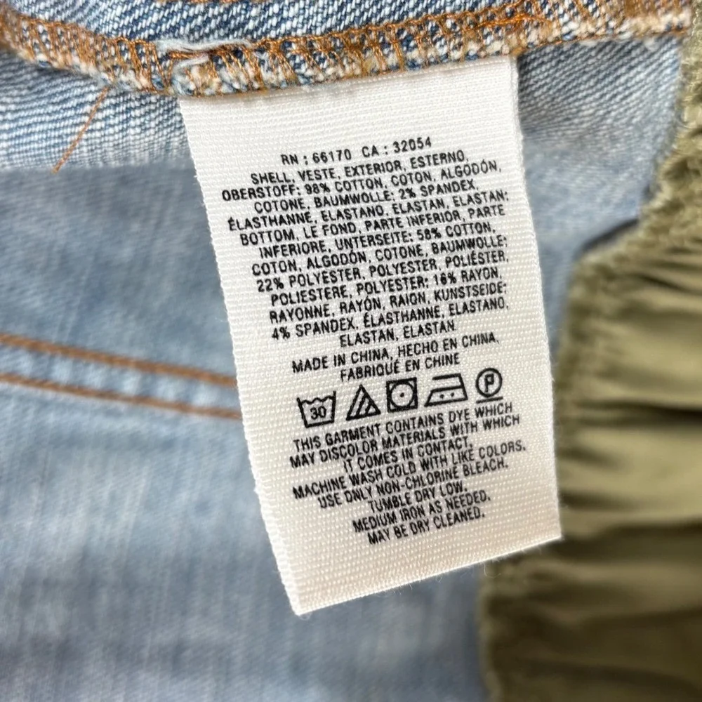 Pilcro‎ and the Letterpress Small Denim Jacket Olive Green Ruffle Hem Womens